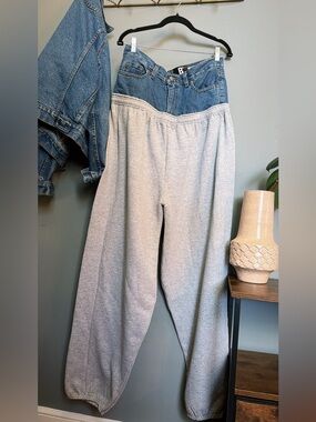 Hybrid Denim Sweatpants | Deconstructed Wide Leg Jogger | 31x30